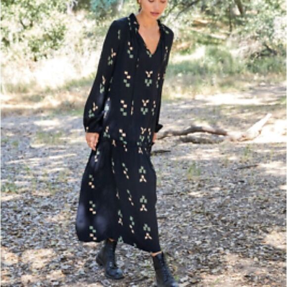 Rachel Pally Black Midi Dress with Floral Accents - Picture 1 of 13